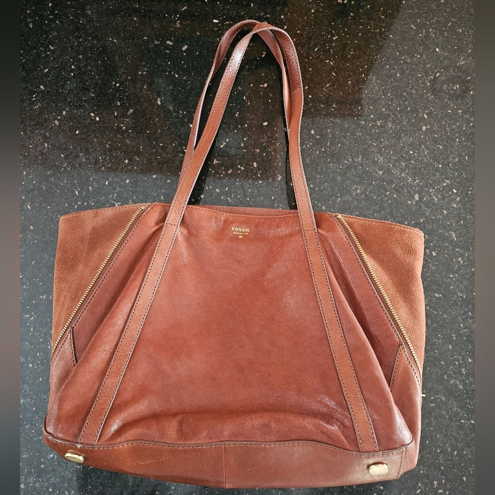 Fossil Brown Leather Tote Bag
